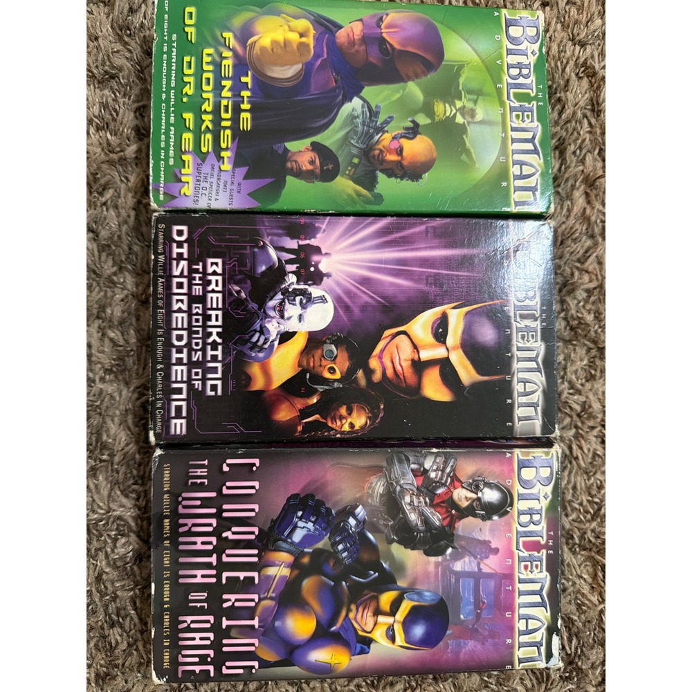 Bibleman Adventure VHS Lot 3 Tapes Willie Aames Dr Fear Disobedience Wrath Rage